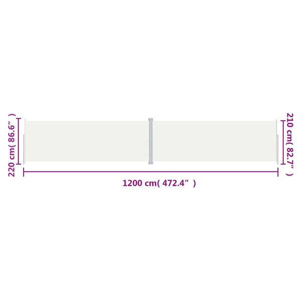 Sisäänvedettävä sivumarkiisi kerma 220x1200 cm