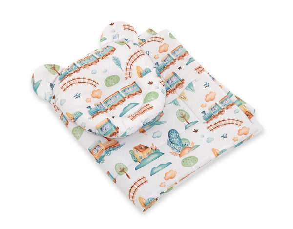 Vauvan Peitto Ja Tyyny - Puuvilla - Teddy Bear - Turquoise Train