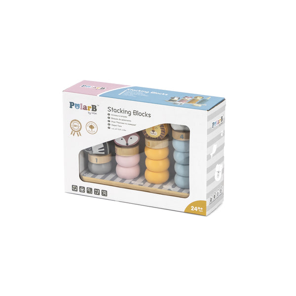 Viga 44022 Polarb-pyramidi on puinen ja värikäs oppimislelu, jossa on erilaisia muotoja ja värejä.