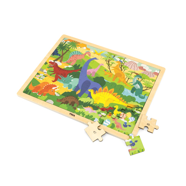 Puzzle-tuote, jossa on 48 palaa ja dinozaai aihe.