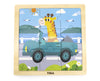 Puzzle-autolelu, jossa yhdeksän palaa, kuvassa on auto ja maisema.