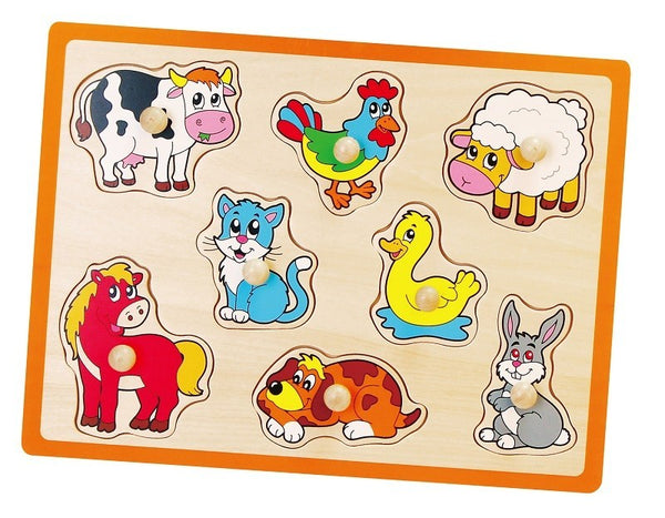 Viga 50017 Flat Puzzle -maatilan eläimet -pulmapeli. Pulmapelissä on erilaisia maatilan eläimiä, kuten lehmä, possu ja kana. Pulmapelin palat ovat tasaisia ja helppoja asetella paikoilleen.