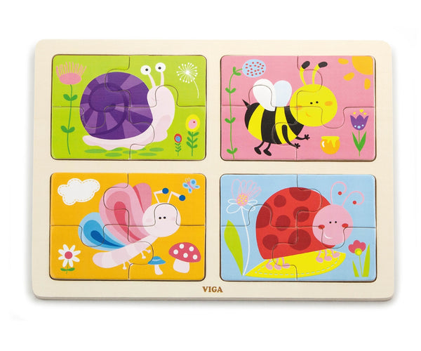 Puzzletabletti, jossa on neljä erilaista hyönteisteemaa.