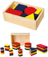 Viga 56164 Logic Blocks -peli, jossa erivärisiä ja -muotoisia puupalikoita.