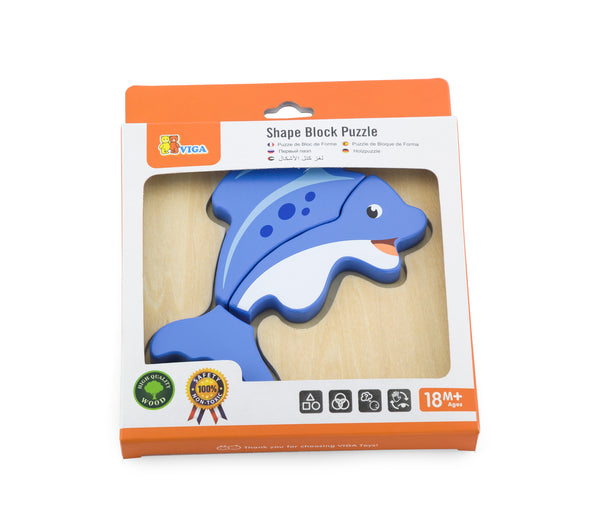 Viga 59934 -puzzle, jossa on ensimmäisiä palapelejä tekevä pieni lapsi ja kalakuvioitu palapeli.