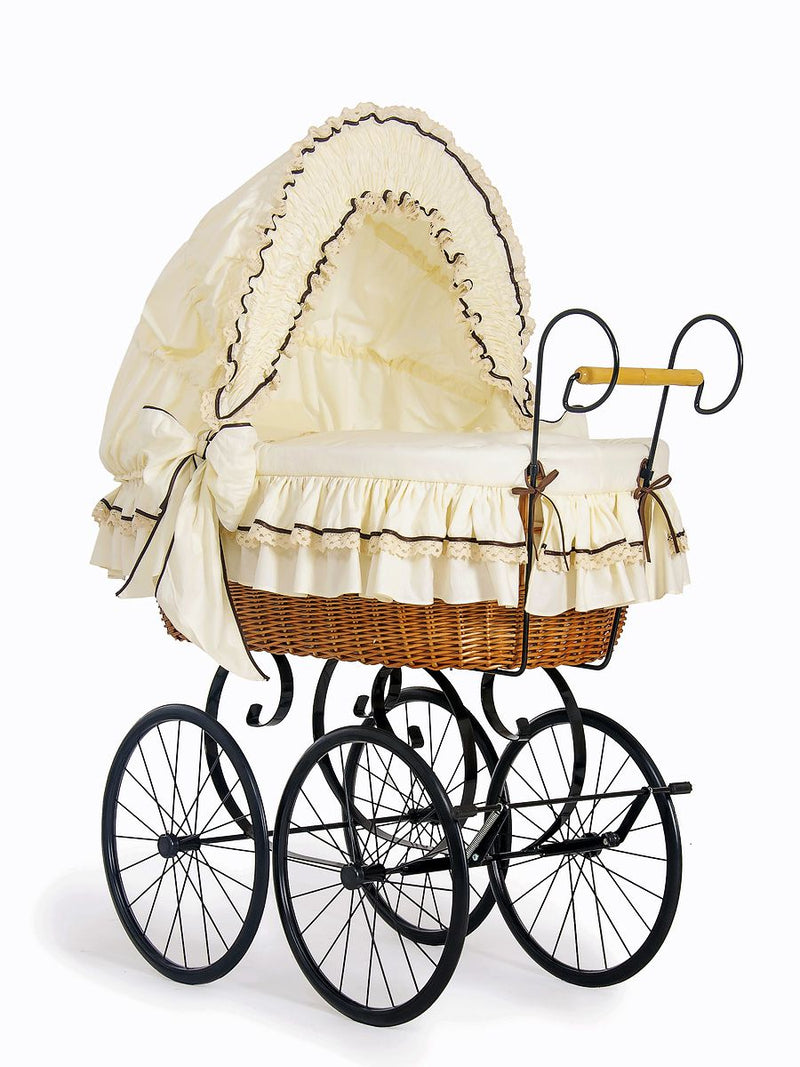 My Sweet Baby Luxury - Emma retro rottinkinen Moses-kori kuomulla, luonnollinen + kermanvärinen vuodevaatesetti