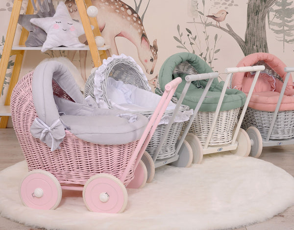 Nukkevaunu - Grey With Pastel Green