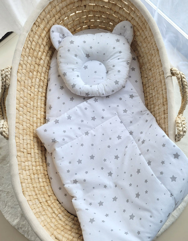 Vauvan Peitto Ja Tyyny - Puuvilla - Teddy Bear - Mini Gray Stars