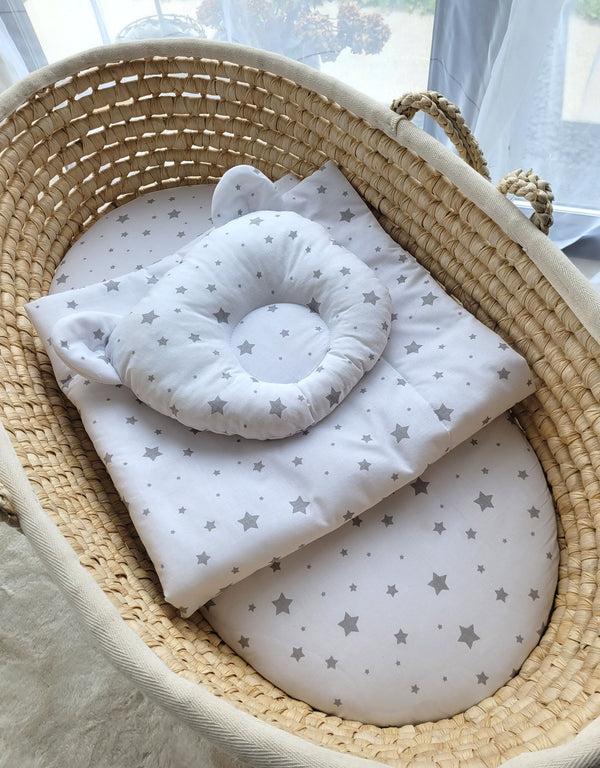 Vauvan Peitto Ja Tyyny - Puuvilla - Teddy Bear - Mini Gray Stars