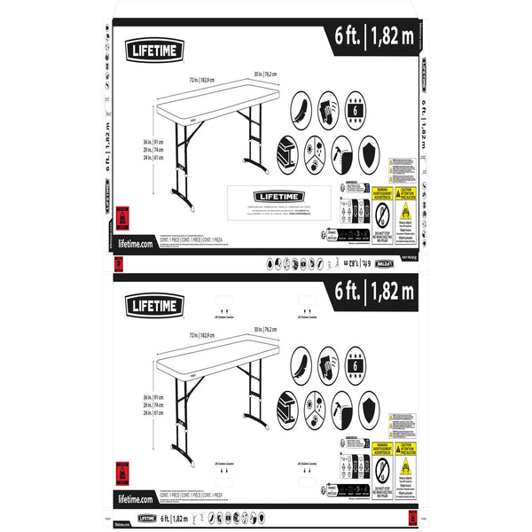 Taitettava Valkoinen Pöytä Teräs ja Muovi 183x91x76 cm
