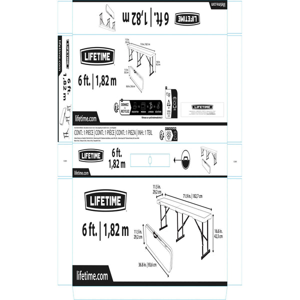 Lifetime Valkoinen Taitettava Penkki 183 cm