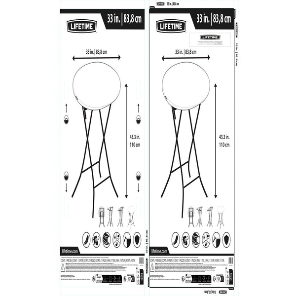 Lifetime Taitettava Sivupöytä, Kerma, 84 x 110 x 84 cm