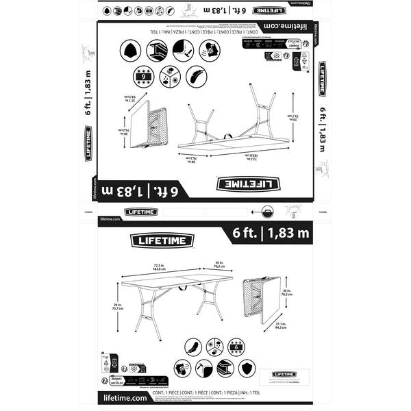 Taitettava Pöytä Valkoinen 185 x 74 x 76 cm