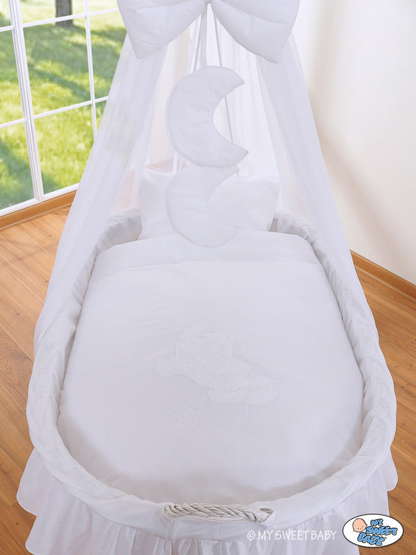 Baby Products - Moses-kori korikehto verhoilla Hyvää yötä - valkoinen + valkoiset vuodevaatteet