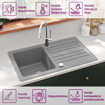 Harmaa graniitti keittiön pesuallas viemärillä käännettävä Zeferina