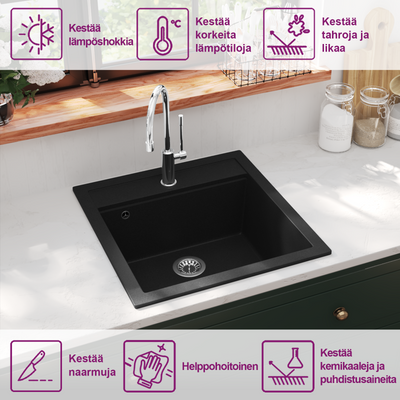 Musta keittiön pesuallas Sage (graniitti)