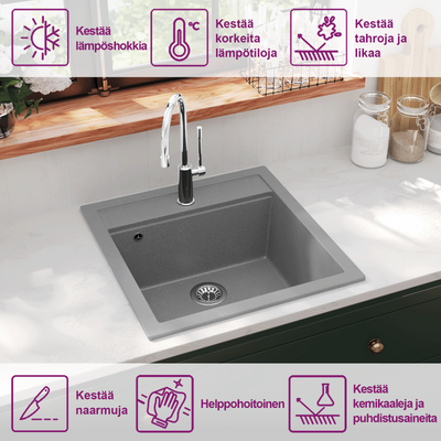 Harmaa keittiön pesuallas Sage (graniitti)