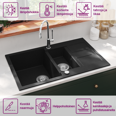 Musta keittiön kaksoispesuallas Alaeldin (graniitti)