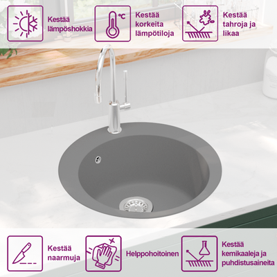 Harmaa keittiön pesuallas graniitti pyöreä Aronia
