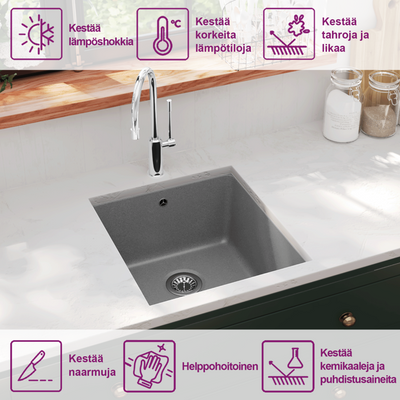 Harmaa keittiön pesuallas Hunor_Zsolt (graniitti)