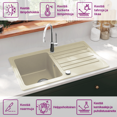 Beige keittiön pesuallas Zeferina (graniitti)