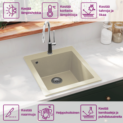 Beige keittiön pesuallas Joan (graniitti)