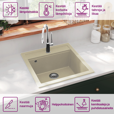 Beige keittiön pesuallas Sage (graniitti)