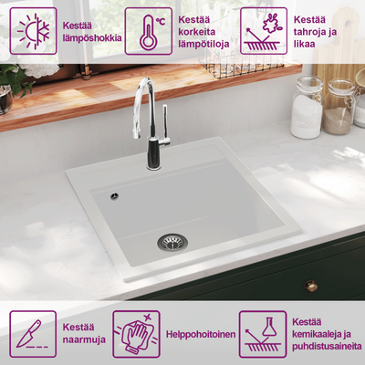 Valkoinen keittiön pesuallas Sage (graniitti)