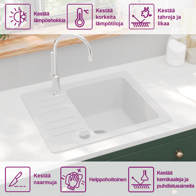 Valkoinen keittiön pesuallas Renati (graniitti)