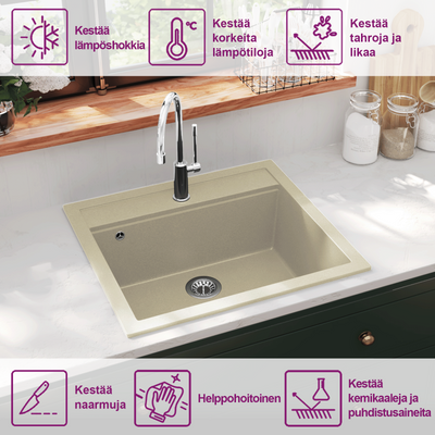 Beige keittiön pesuallas Sevica (graniitti)