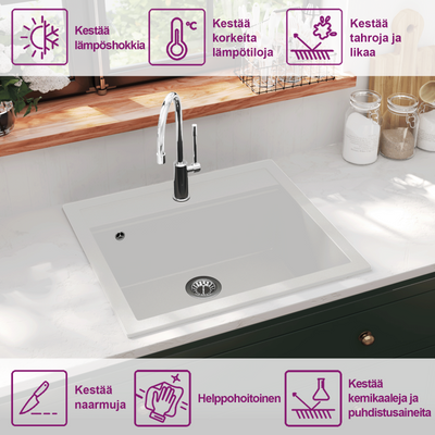 Valkoinen keittiön pesuallas Sevica (graniitti)