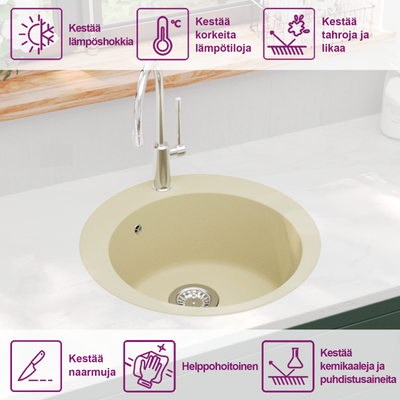 Beige keittiön pesuallas Aronia pyöreä (graniitti)