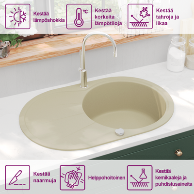 Beige keittiön pesuallas Imogen (graniitti ovaali)