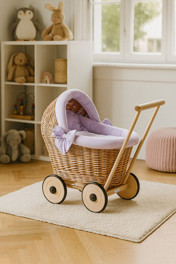 My Sweet Baby - Stella pajunukkevaunut liiloilla vuodevaatteilla ja pehmeällä pehmusteella - luonnonvärinen