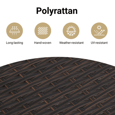 Ruskea puutarhapöytä Tarabega 55x55x37cm (lasitasolla polyrottinki)