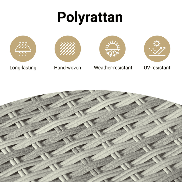 Vaaleanharmaa puutarhatuolit tyynyillä Jorj (2 kpl polyrottinki)