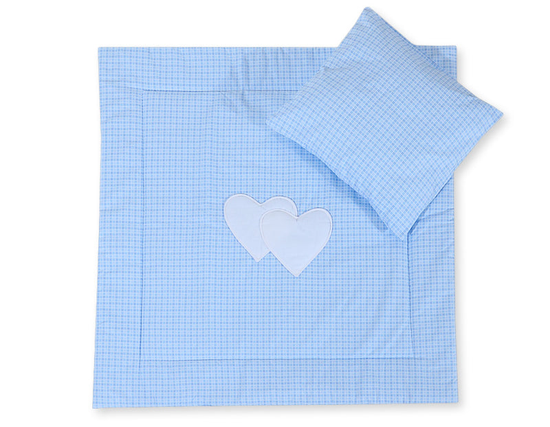 Vauvan peitto 77x77cm ja tyyny - Hearts blue checkered