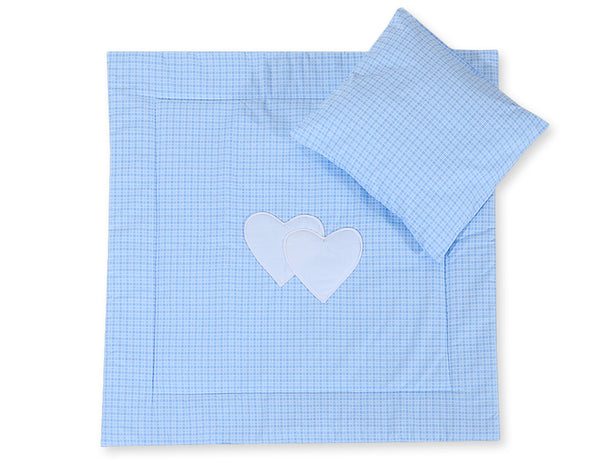 Vauvan peitto 77x77cm ja tyyny - Hearts blue checkered