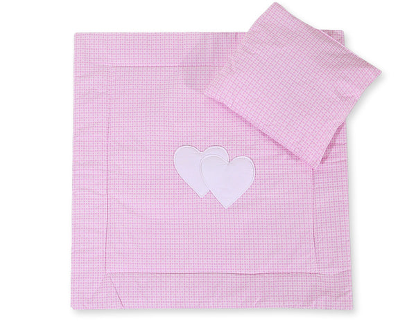 Vauvan peitto 77x77cm ja tyyny - Hearts pink checkered