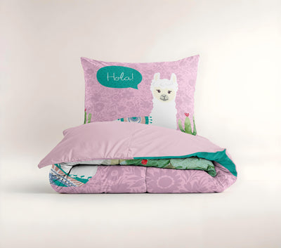 Lasten Pussilakanasetti Hola lama Vaaleanpunainen 140 x 200/220