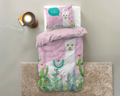 Lasten Pussilakanasetti Hola lama Vaaleanpunainen 140 x 200/220