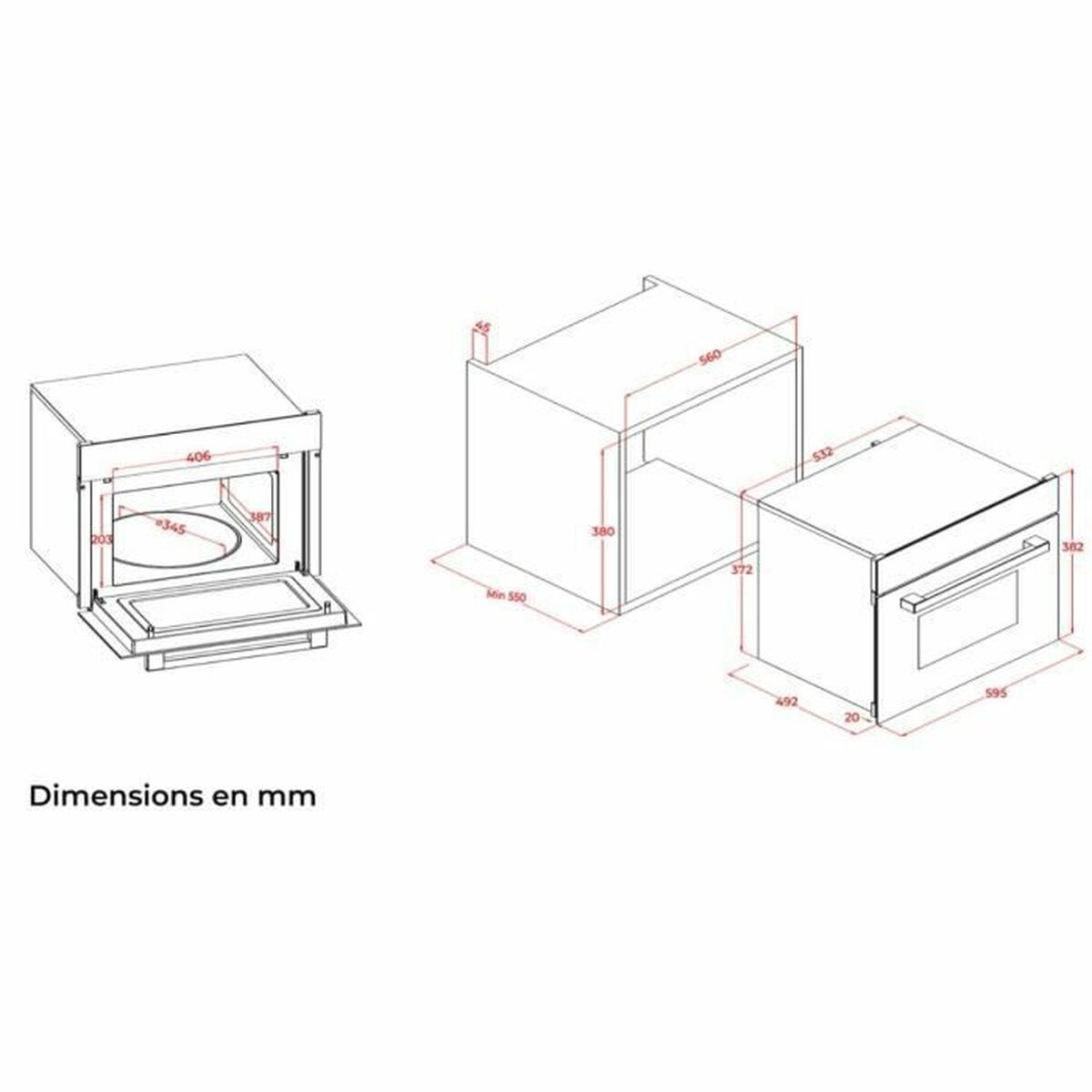 Continental Edison sisäänrakennettu mikroaaltouuni, musta - Vuodevaatteet.fi
