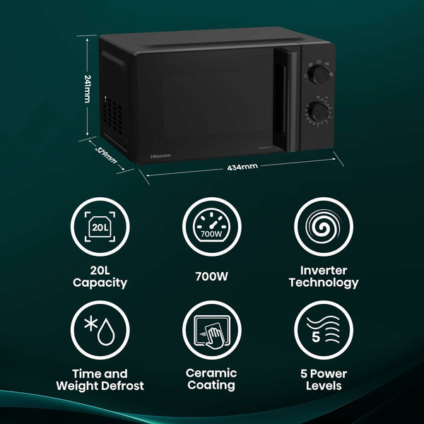Hisense musta mikroaaltouuni 700W, 20L - Vuodevaatteet.fi