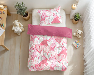 Lasten Pussilakanasetti Hearts love Vaaleanpunainen 140 x 200/220