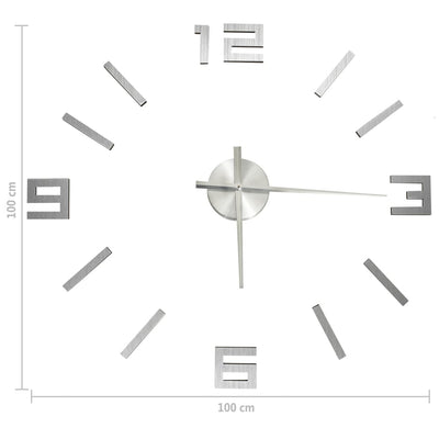 3D-seinäkello moderni muotoilu 100 cm XXL hopea