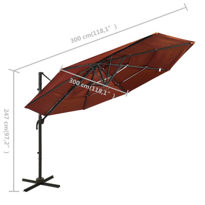 4-tasoinen aurinkovarjo alumiinitanko terrakotta 3x3 m
