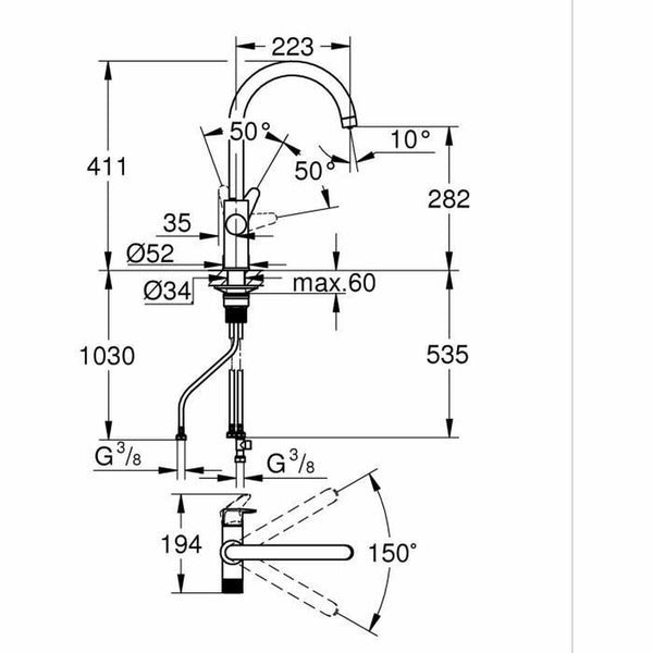 Grohe Blue Pure StartCurve C-muotoinen keittiöhana