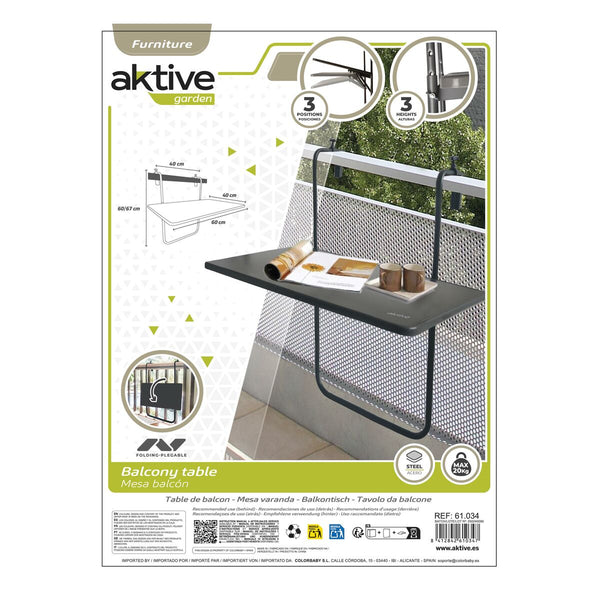 Taitettava Parveketaso Teräksinen 60x66,5x40 cm