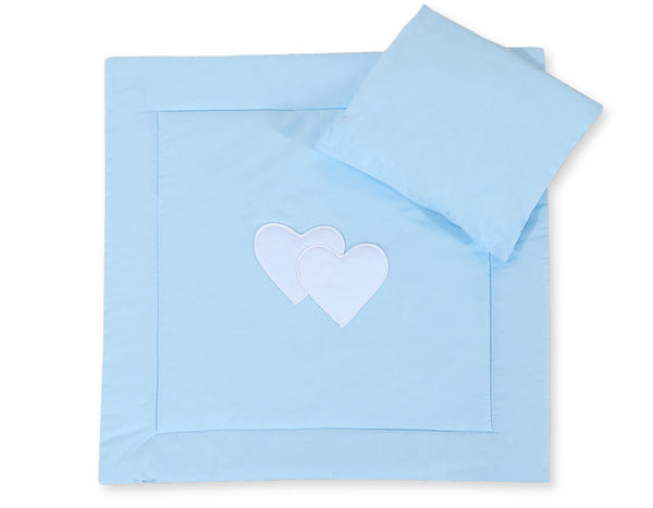 Vauvan peitto 77x77cm ja tyyny - Hearts blue
