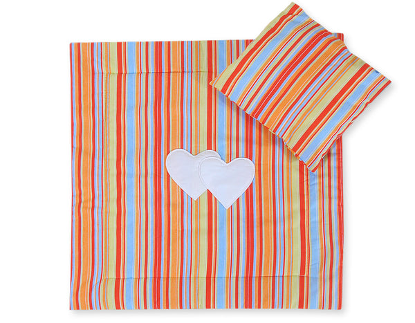 Vauvan peitto 77x77cm ja tyyny - Hearts orange strips